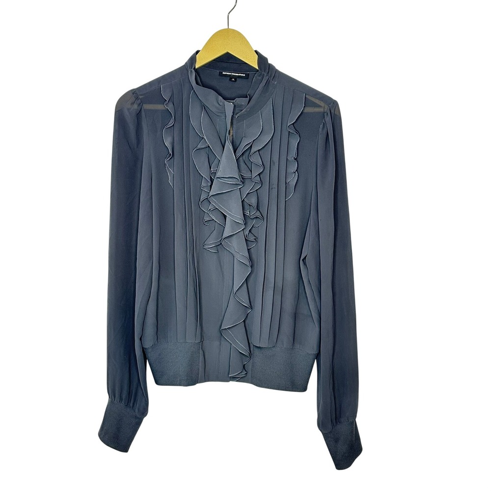 Vintage Express Design Studio Ruffle‎ Zip Front Blouse Womens 12